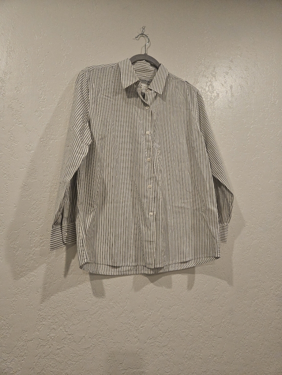 Brooks Brothers Tops - Brooks Brothers Womens Shirt Navy Blue Thin Striped 100% Cotton Vintage From 80s